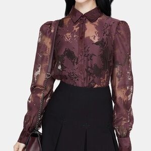Disturbia Sheer Floral Blouse - Deep Burgundy